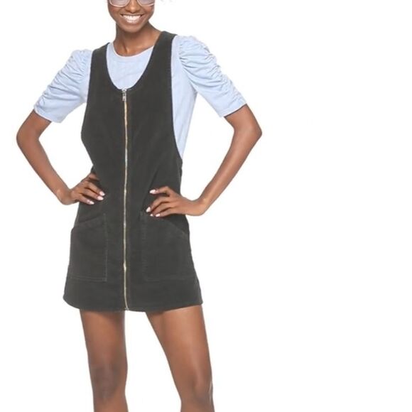 JUNIORS SO ZIP DOWN WOVEN PINAFORE DRESS - Picture 4 of 8